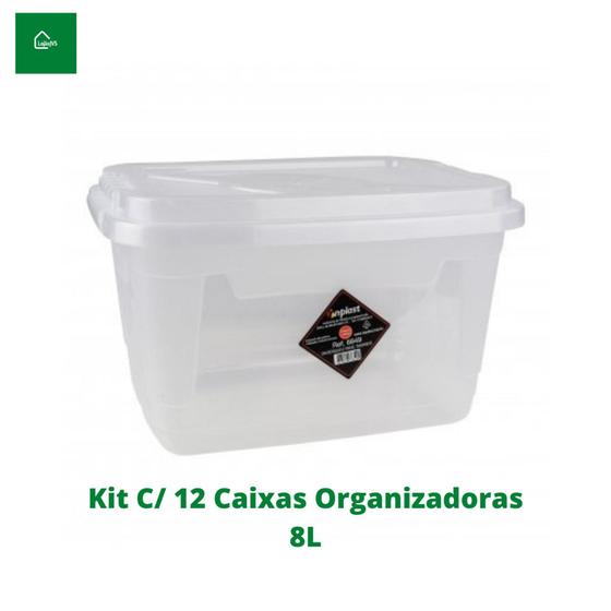 Kit 12 Caixas Organizadoras Multiuso Transparente 8L com Trava Menor preço em Kit 12 Caixas Organizadoras Multiuso Transparente 8L com Trava