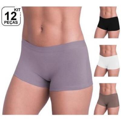 Imagem de Kit 12 Calcinha Boxer Cueca Short Shortinho Calecon Feminina Invisível MULTICOLOR