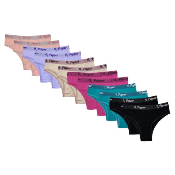 Imagem de Kit 12 Calcinha Tanga Premium Algodão Cotton Cos Alto  Cores Sortidas Comfort