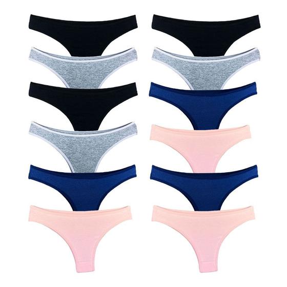 Imagem de Kit 12 Calcinhas Fio Dental Algodão Cotton Básica Lisa Lingerie