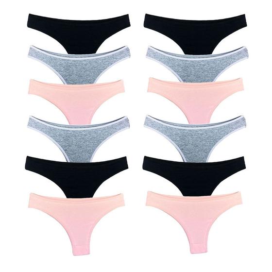 Imagem de Kit 12 Calcinhas Fio Dental Algodão Cotton Básica Lisa Lingerie