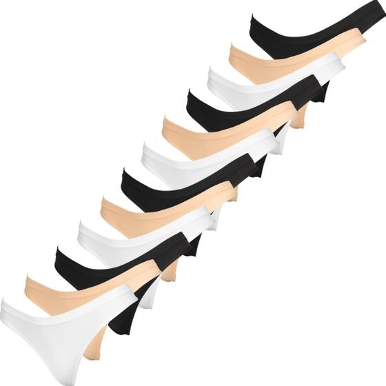 Imagem de Kit 12 Calcinhas Fio Dental Poliamida Calcinha Sem Costura Microfibra Forro de Algodão Confortável