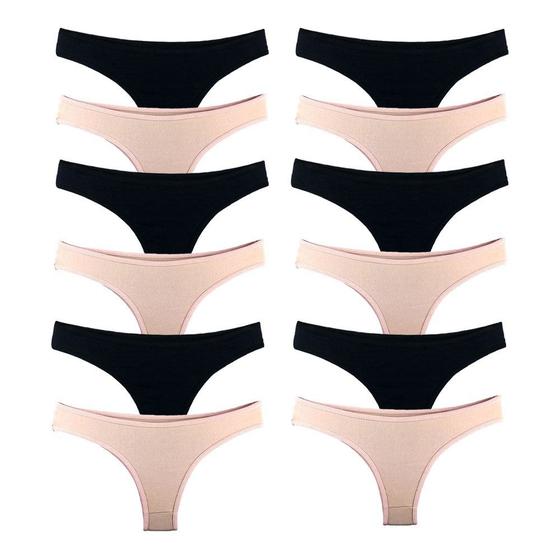 Imagem de Kit 12 Calcinhas Tanga Algodão Cotton Básica Lisa Lingerie