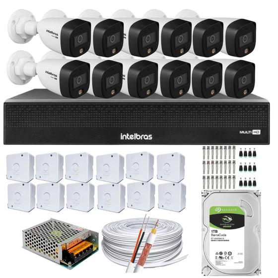 Imagem de Kit 12 Cameras 1220 Full Color Intelbras Dvr Mhdx 16 Ch Color Noite 1TB