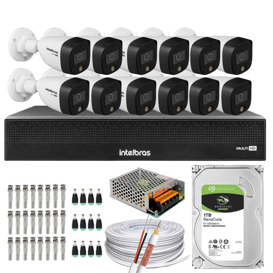 Imagem de Kit 12 Cameras 1220 Full Color Intelbras Dvr Mhdx 16 Ch Color Noite  C/HD 1TB