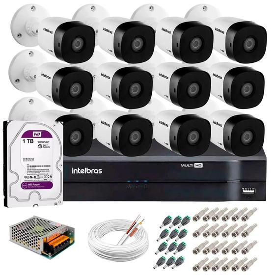 Imagem de Kit 12 Câmeras de Segurança HD 720p 20m Infravermelho VHD 3120 B + DVR Intelbras + HD 1TB