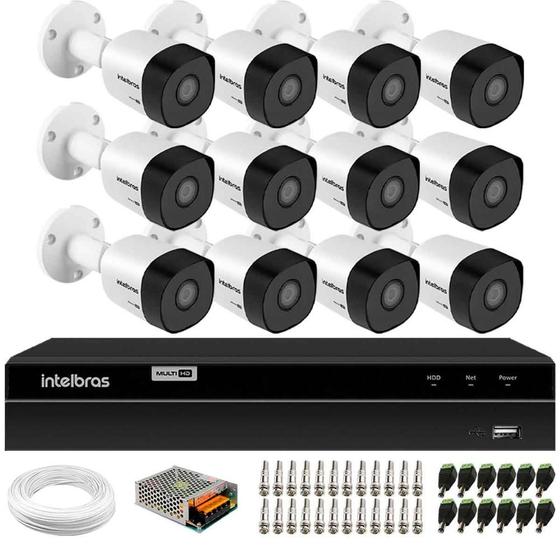 Imagem de Kit 12 Câmeras de Segurança Intelbras VHD 3130 B G6 HD 720p Metal DVR MHDX 1116 16 Canais Intelbras