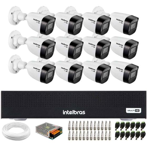 Imagem de Kit 12 Câmeras Intelbras VHD 1130 B HD 720p Visão Noturna 30m Resistente à Chuva IP67 + Dvr Intelbras MHDX 1016-C 16 Canais