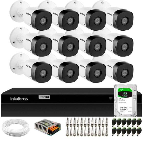 Imagem de Kit 12 Câmeras Intelbras VHD 1230 B Full HD 1080p Bullet Visão Noturna 30m IP67 DVR Intelbras MHDX 1316 16 Canais HD 1TB BarraCuda