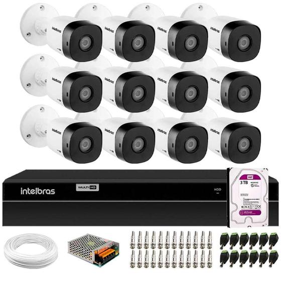 Imagem de Kit 12 Câmeras Intelbras VHD 1230 B Full HD 1080p Bullet Visão Noturna de 30 metros IP67 + DVR Intelbras MHDX 1216 Full HD 16 Canais + HD