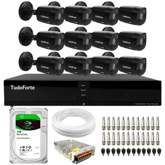 Imagem de Kit 12 Câmeras Intelbras VHD 1230 B Full HD Bullet Black G7 Visão Noturna 30m IP67 + Dvr Tudo Forte TFHDX 3316 16 Canais App Xmeye + HD 1TB BarraCuda