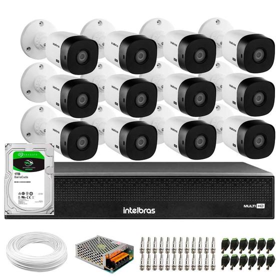 Imagem de Kit 12 Câmeras Intelbras VHD 1530 B 5 megapixel HDCVI Infra 30m IP67 + DVR Intelbras MHDX 3116-C 16 Canais + HD 1TB BarraCuda