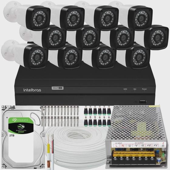 Imagem de Kit 12 cameras seguranca 2 mp Full HD dvr Intelbras 1216 2TB