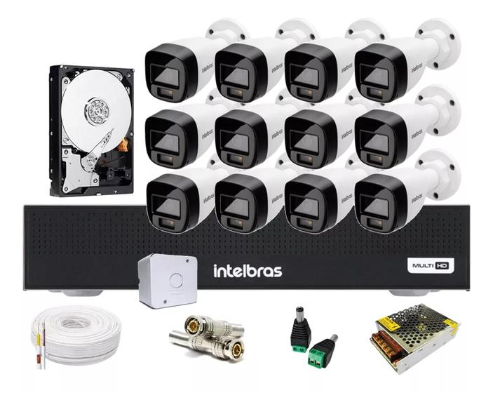 Imagem de Kit 12 Cameras Segurança Intelbras 1120b Full Color, Dvr 1016c 16ch Com Hd 1 Tera