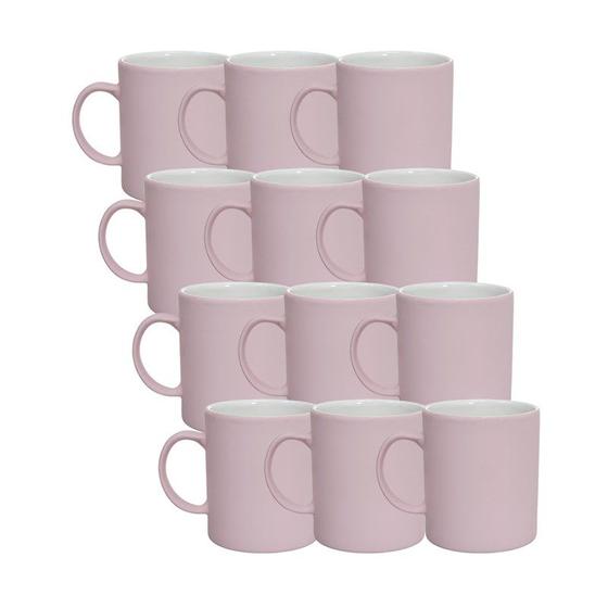 Imagem de Kit 12 Caneca Ceramica delicadinha Rosa Candy Fosca 310ml