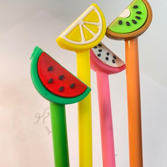 Imagem de Kit 12  canetas de gel frutas divertida para escola/escritorio papelaria fofa