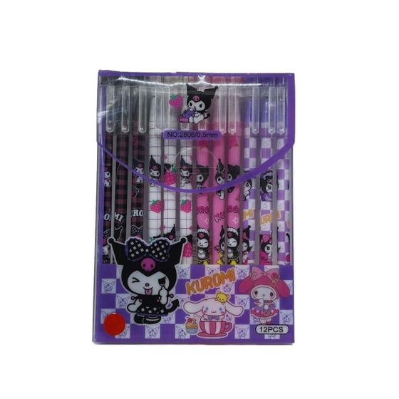 Imagem de Kit 12 Canetas Kuromi Sanrio Material Escolar Meninas Kawaii