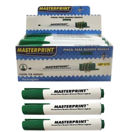 Imagem de Kit 12 Canetas Pincel Quadro Branco Masterprint Verde