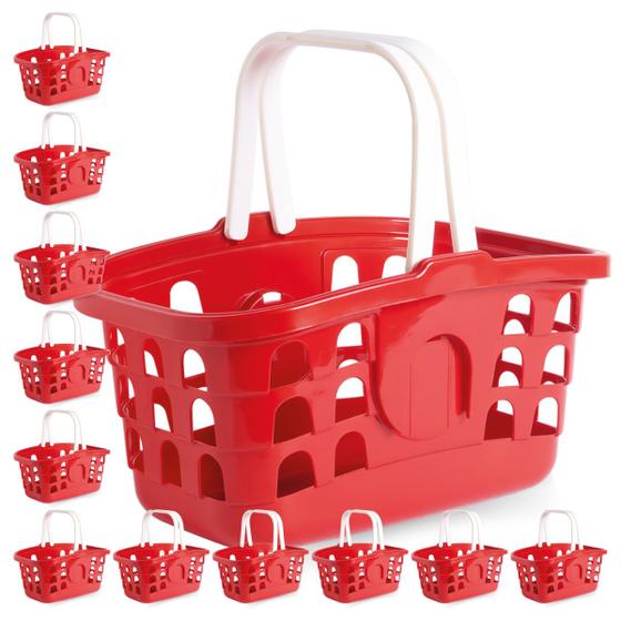 Imagem de Kit 12 Cestas de Compras Cestinha Mercado Multiuso Vermelha