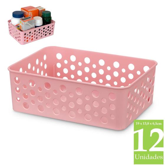 Imagem de Kit 12 cestas organizadoras pequenas maquiagem material de escritório gaveta armário cozinha closet