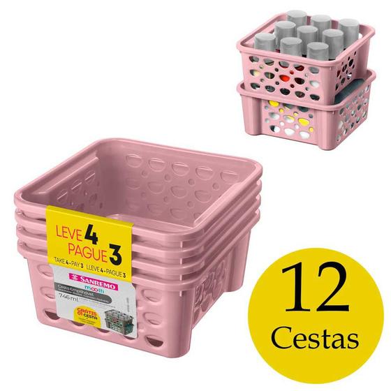 Imagem de Kit 12 cestas pequenas empilhável organizadora Rosa armários gavetas guarda roupa infantil multiuso