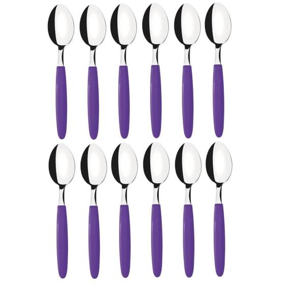 Imagem de Kit 12 Colher Chá Sobremesa Tramontina Ipanema Aço Inox Roxo