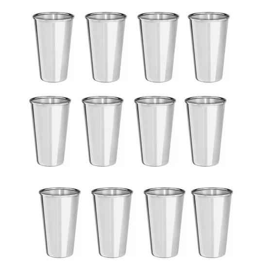 Imagem de Kit 12 Copos Aço Inox Agua Suco Resistente 200ml Inquebrável