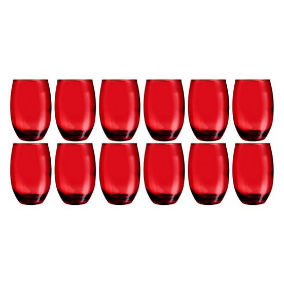Imagem de Kit 12 Copos California Redondo Vidro Vermelho Mesa 450ml
