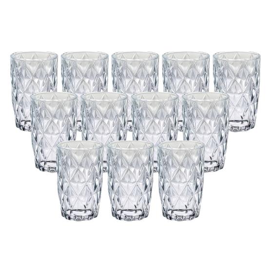 Imagem de Kit 12 Copos Diamante Resistente De Vidro 370 ML Transparentes