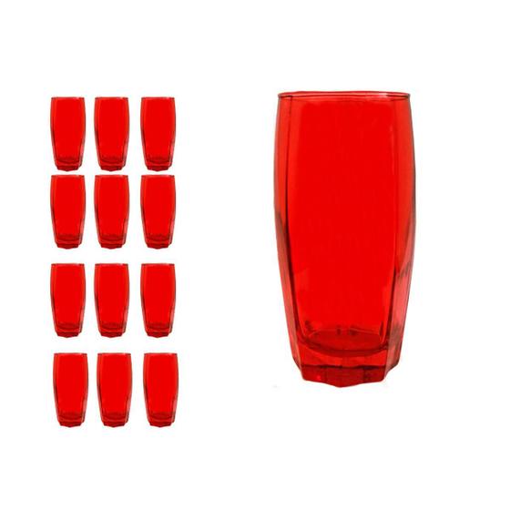 Imagem de Kit 12 Copos Luxo 370ml Florida Vidro Vermelho Grosso Água