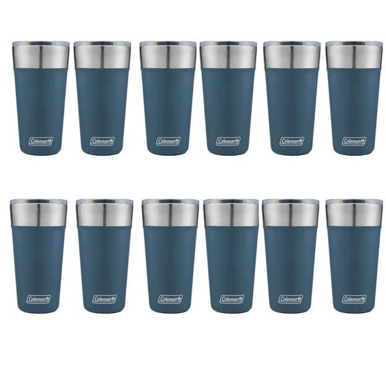 Imagem de Kit 12 Copos Térmicos Azul Com Tampa E Abridor 600ml Aço Inoxidável - Coleman