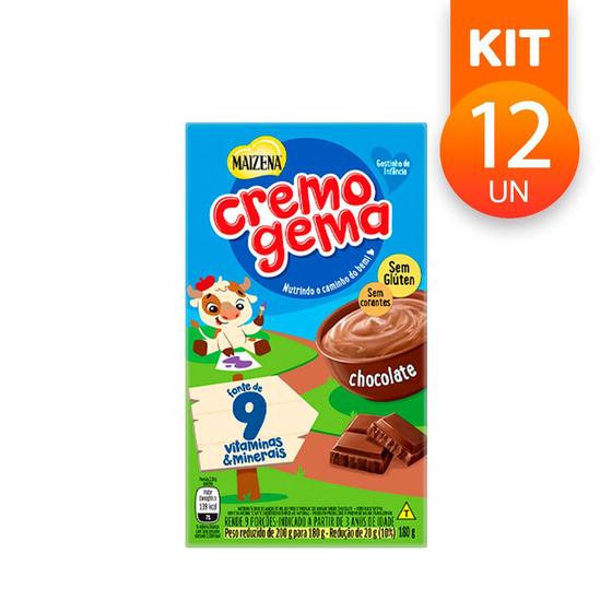 Imagem de Kit 12 Cremogema Sabor Chocolate Fonte de 9 Vitaminas e Minerais Mingau Sem Glúten 180g