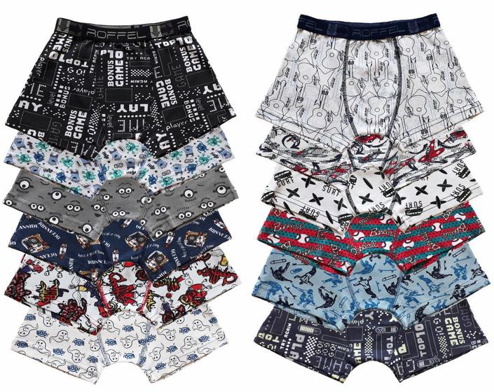 Imagem de Kit 12 Cueca Box Boxer Infantil Estampada Cotton Algodão