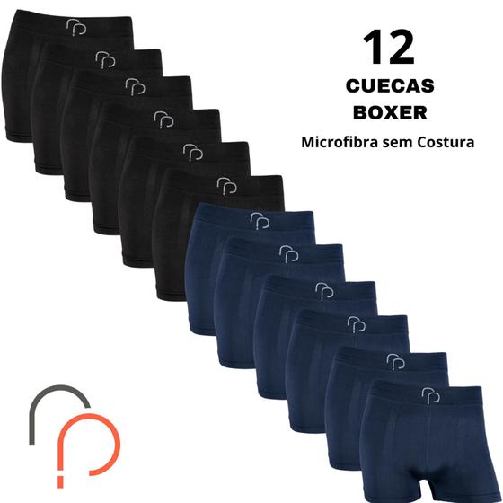 Imagem de Kit 12 Cueca Box Boxer Masculina RP Basic Microfibra Elastano Adulto Lisa Conforto