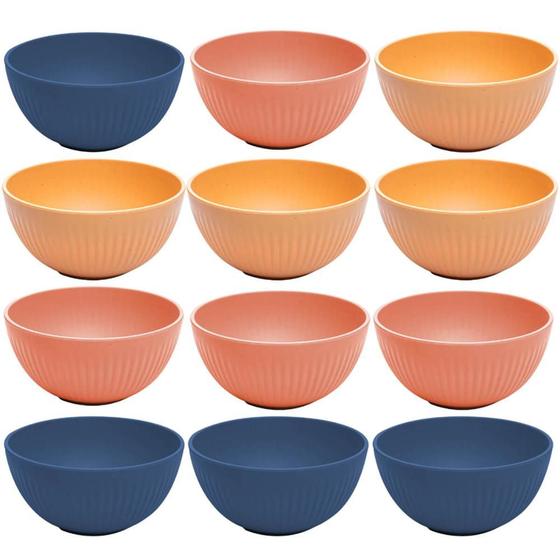 Imagem de Kit 12 Cumbucas Bowls de Bambu Plástico 12x6cm Stripes Lyor Sobremesa Cereais Frutas Sortido