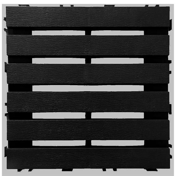 Imagem de Kit 12 deck modular plástico textura madeira maxx 30x30x2,5cm - preto