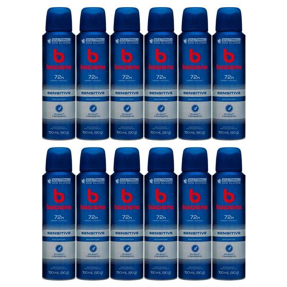 Imagem de Kit 12 Desodorante Bozzano Sensitive Sem Perfume Aerosol Antitranspirante 48h 150ml cada