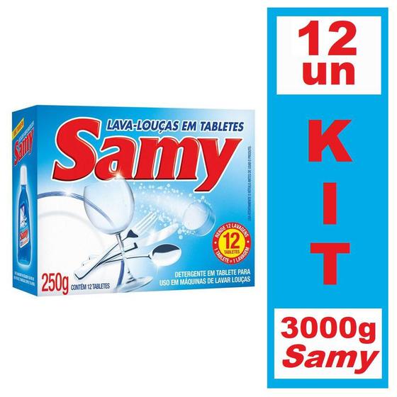 Imagem de Kit 12 Detergente Maquina Lava Louça 144 Tablete Samy C/ Nfe