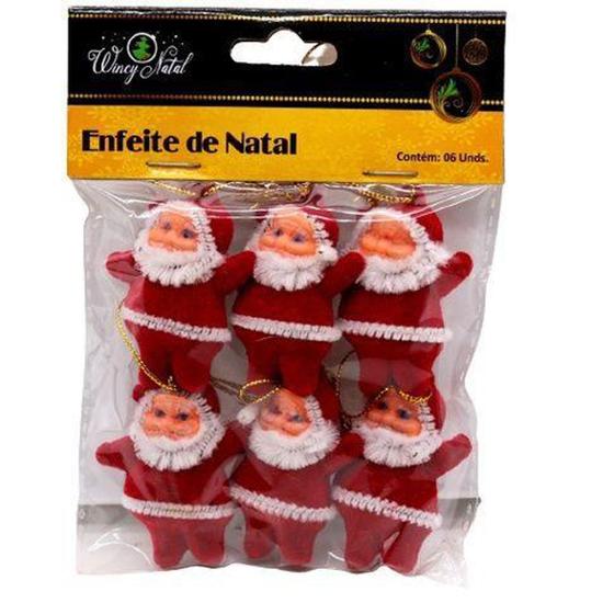 Imagem de Kit 12 Enfeites de Natal Arvore Pendurar Papai Noel Veludo Vermelho Decorar Xmas - RIO DO OURO