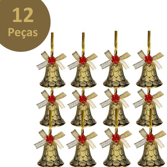 Imagem de Kit 12 Enfeites De Natal Mini Sino Decoração Pendente Árvore