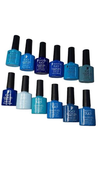 Imagem de Kit 12 Esmaltes Gel 10ml Tons De Azul