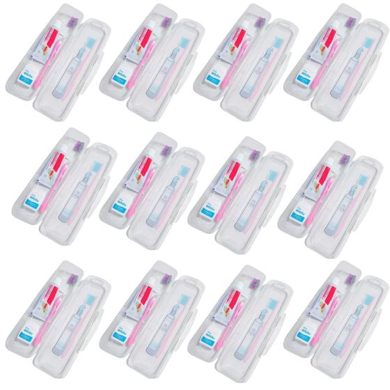 Imagem de kit 12 estojos porta escova e pasta de dente infantil portatil de plastico para escola passeio