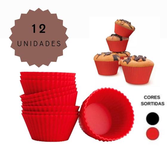 Imagem de Kit 12 Formas Antiaderentes de Silicone para Cupcake Muffin Bolinho Cozinho Confeitaria