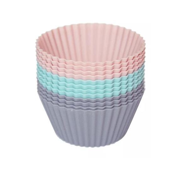Imagem de Kit 12 Formas Silicone Cupcake Forminhas Bolo Muffin Petit Multicolor