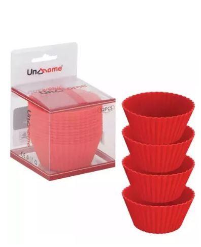 Imagem de Kit 12 Formas Silicone Cupcake Forminhas Cupcake Bolo Muffin Cor Vermelho