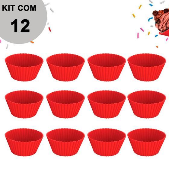 Imagem de Kit 12 Formas Silicone Mini Cupcake Bolo Muffin Assadeira