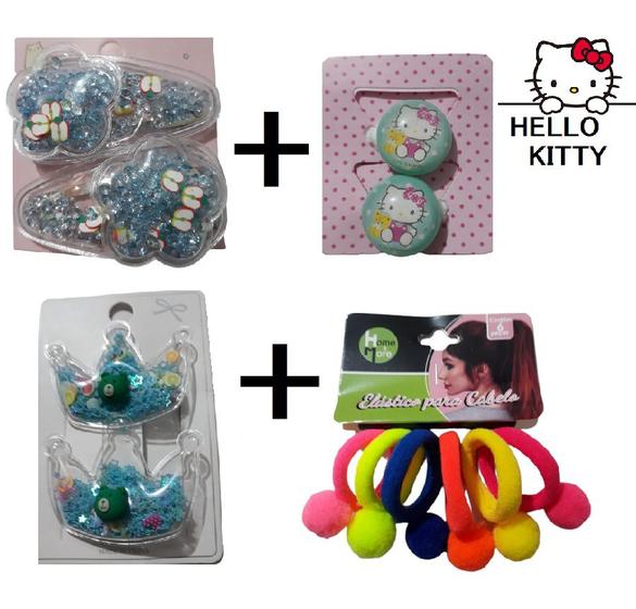 Imagem de Kit 12 Itens Menina Bonita Elástico Presilha Tic-Tac Tudo para Prender o Cabelo