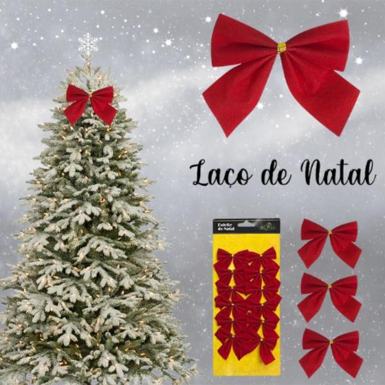 Imagem de Kit 12 Laços de Veludo Vermelho para Decoração de Natal - Ideais para Árvore e Presentes