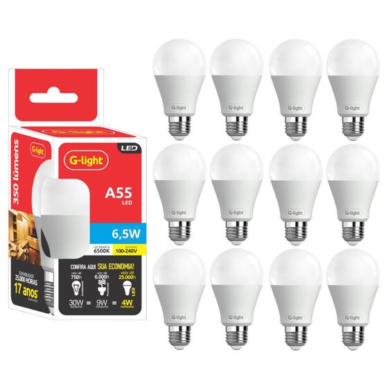 Imagem de Kit 12 Lâmpadas Led 6,5w E27 Autovolt 6500k Branco Frio Cor Da Luz Branca Ultra Economica P/ Sala Quarto Cozinha Banheir