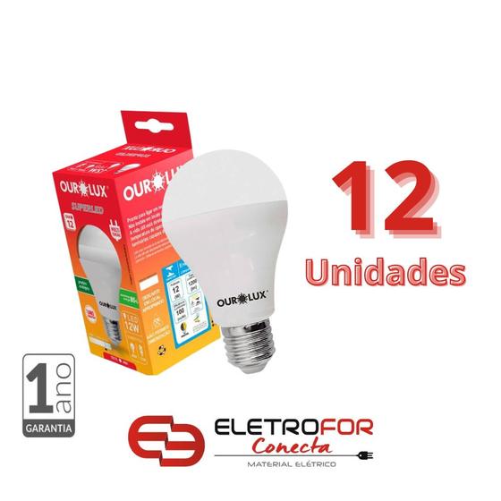 Imagem de Kit 12 Lâmpadas Led 9w Bulbo Bivolt Econômica Branco Fria 6.500K - OuroLux